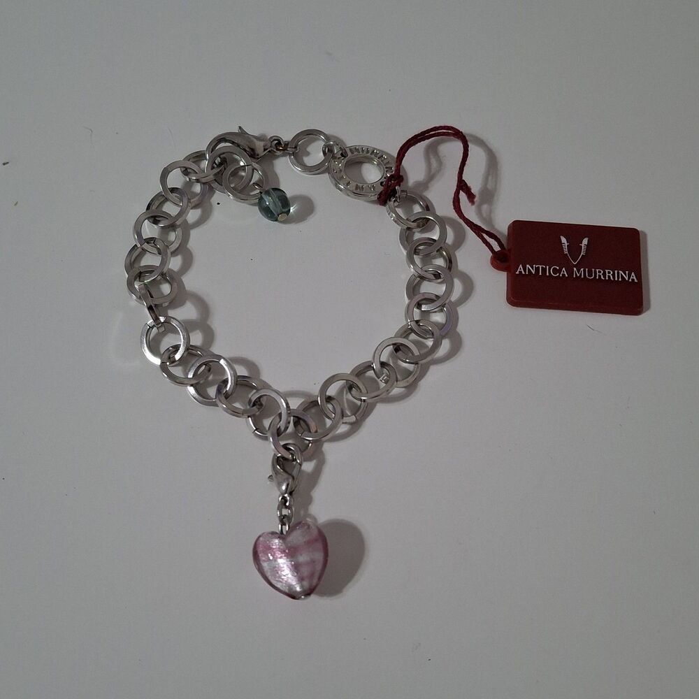 Antica Murrina Round Circular Chain Pink Heart Charm Bracelet Adjustable